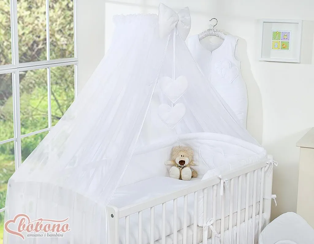 Moustiquaire bébé anti-piqûres blanche à cœurs universelle 470x160cm voile