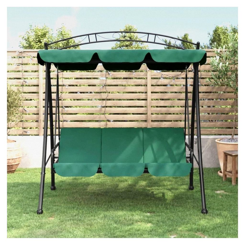 Hollywoodschaukel mit Dach Grün 198 cm aus Stoff und Stahl für Terrasse, Garten, Balkon, Pool