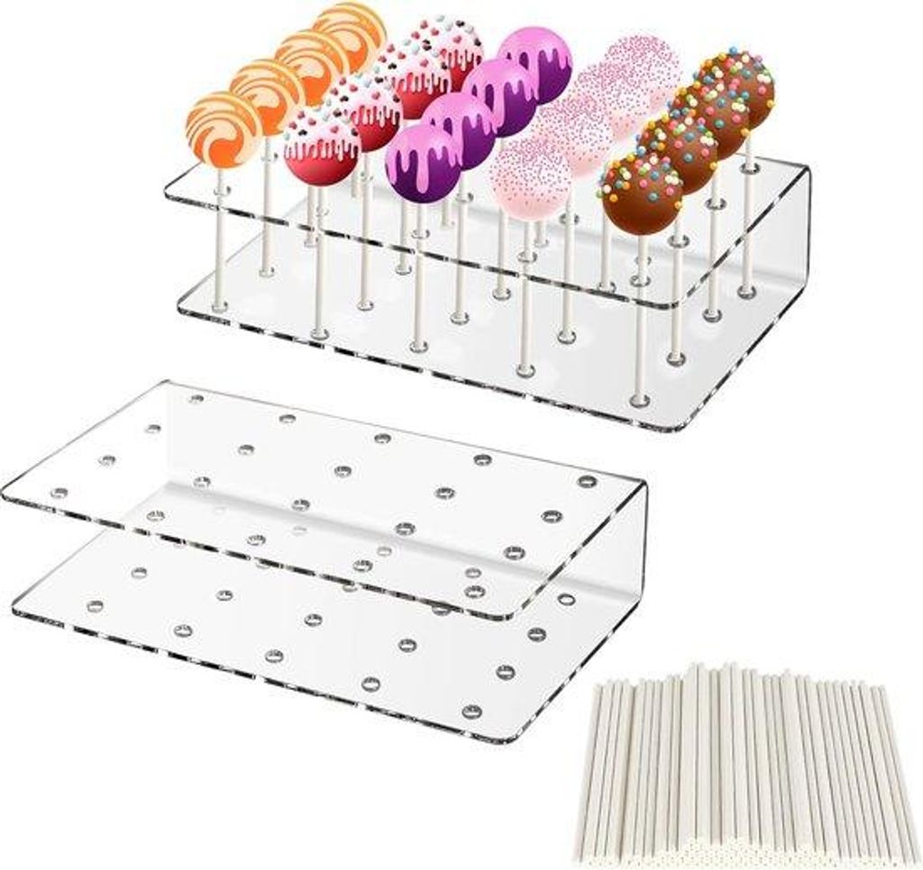 Kuchenpop-Ständer 20 Löcher, Set mit 200 Papierspielen, für Hochzeit, Geburtstag, Desserttisch, Partydekoration