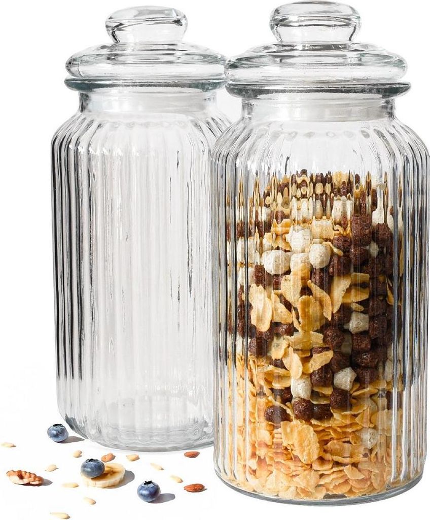 2x Vorratsgläser 1,5L mit Deckel Bonbonglas Vorratsgefäß Glasbehälter Aufbewahrungsglas Keksdose Vorratsglas