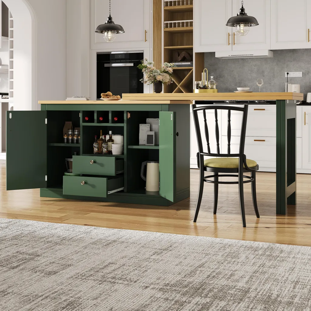 Table haute 360° modulable vert foncé, buffet extensible avec étagères - 6