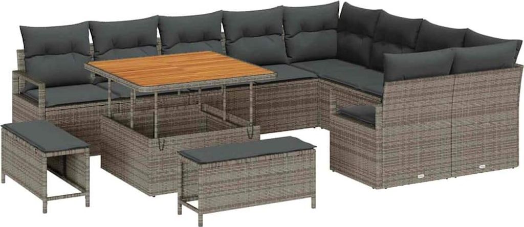 vidaXL Garten-Sofa-Set mit Kissen mit Speicher 12 pcs Grau