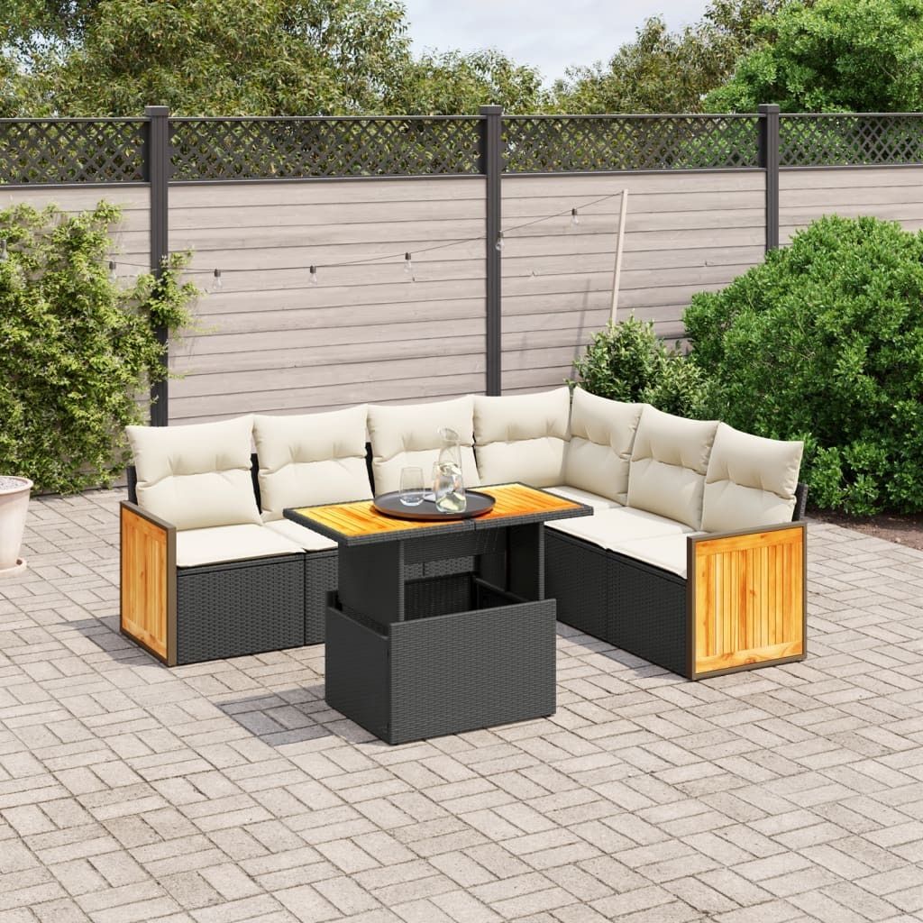 7-tlg. Garten-Sofagarnitur - mit Kissen Schwarz Poly Rattan - Gartenmöbelset 3273975