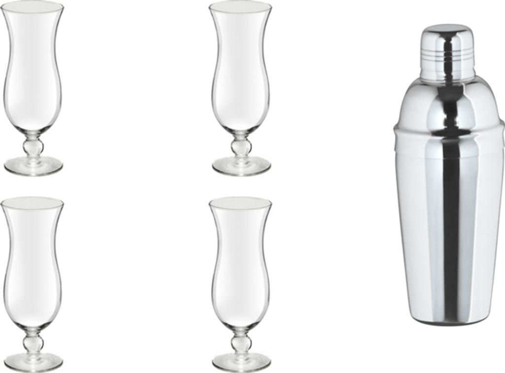 James Cooke, Blue Hawaii Cocktailset, 5 teilig, 4 Mixgläser 44 cl + 1 Shaker 0,7 Liter Edelstahl