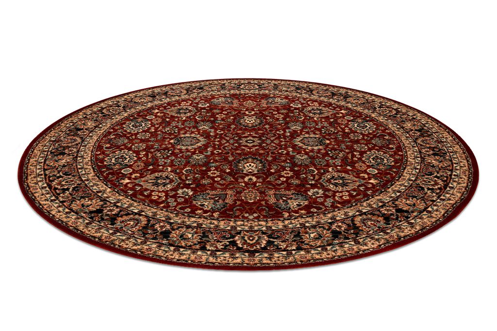 Wollteppich KASHQAI 4362 300 Kreis Ornament rotwein / schwarz rot rund 160 cm