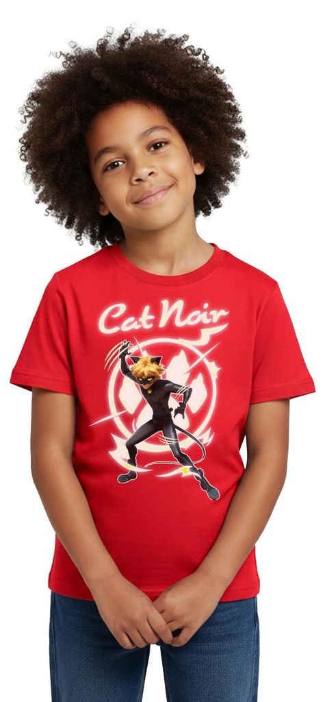 Spreadshirt Miraculous Cat Noir Adrien Superheld Kinder T-Shirt, 122/128 (7-8 Jahre), Rot