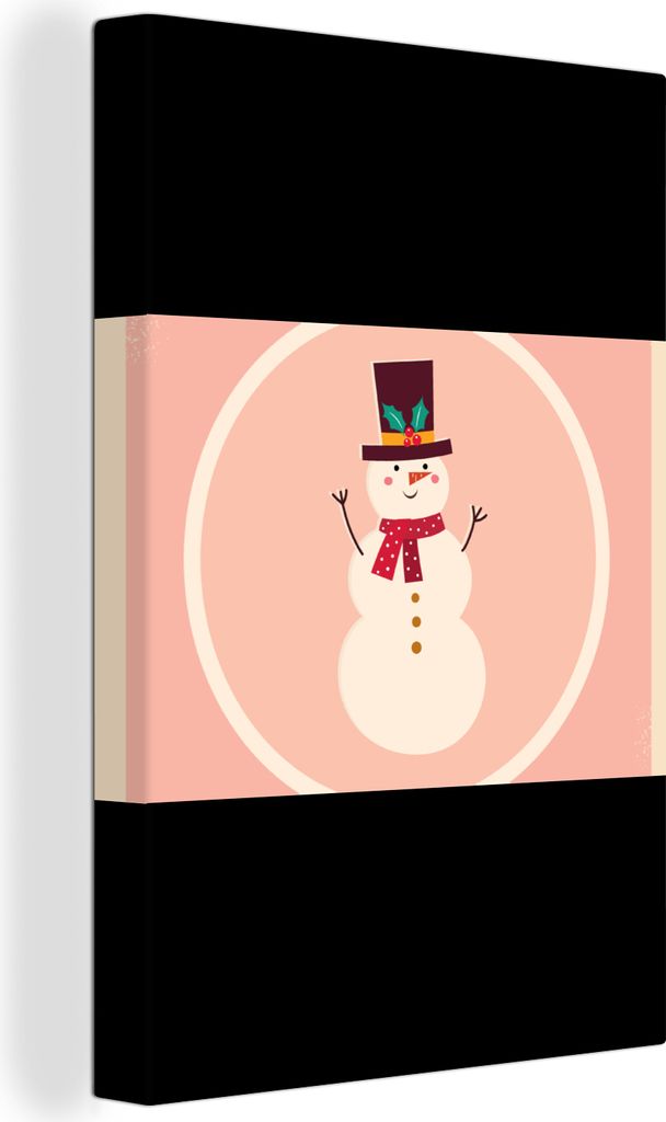 OneMillionCanvasses - Leinwandbilder - 90x140 cm, Schneemann - Zitate - Weihnachten - Frohe Weihnachten - Rosa - Winter, Wandbilder Kunstdruck Wa...