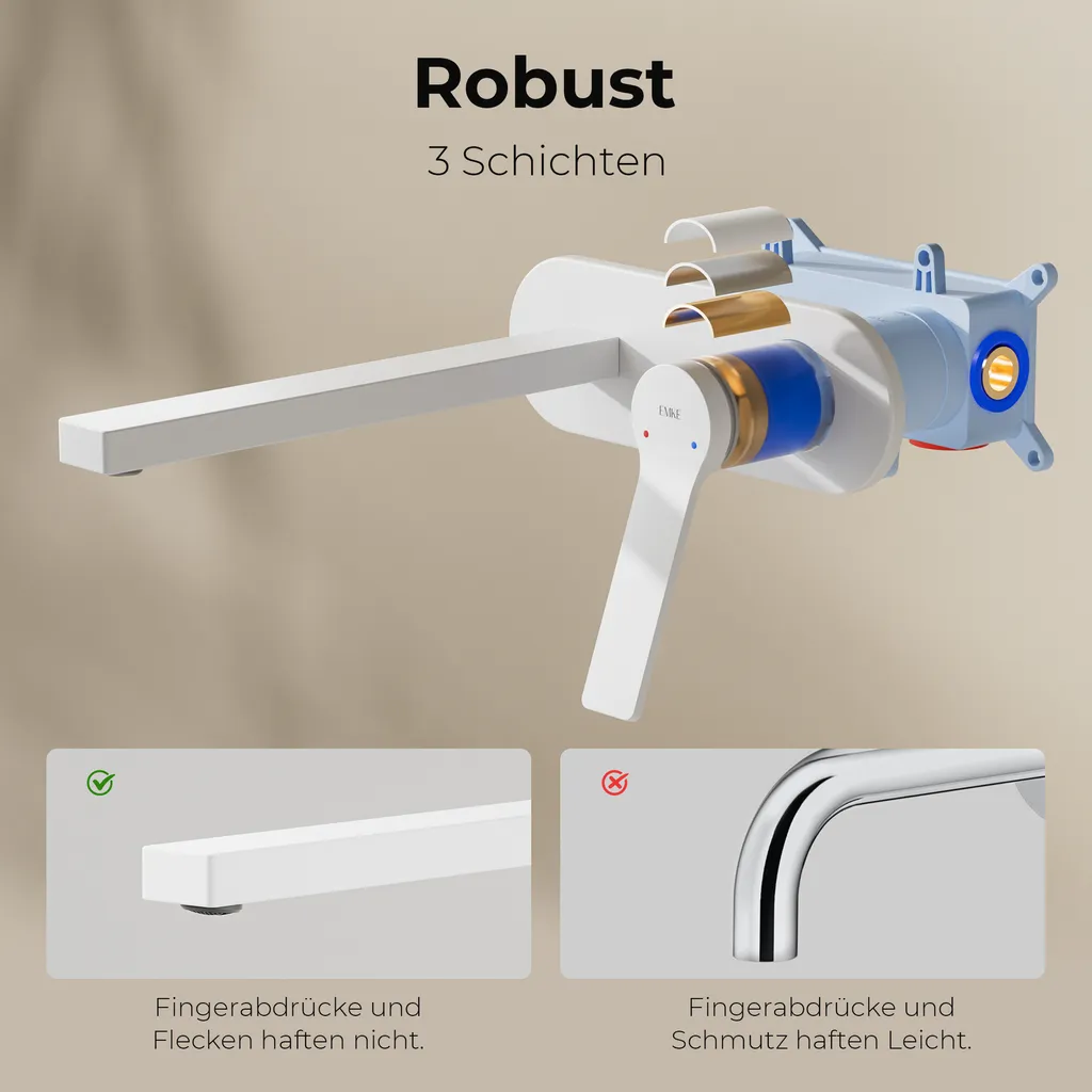 Rubinetto Lavabo EMKE Bianco Opaco - Sicuro e Facile da Pulire - 3