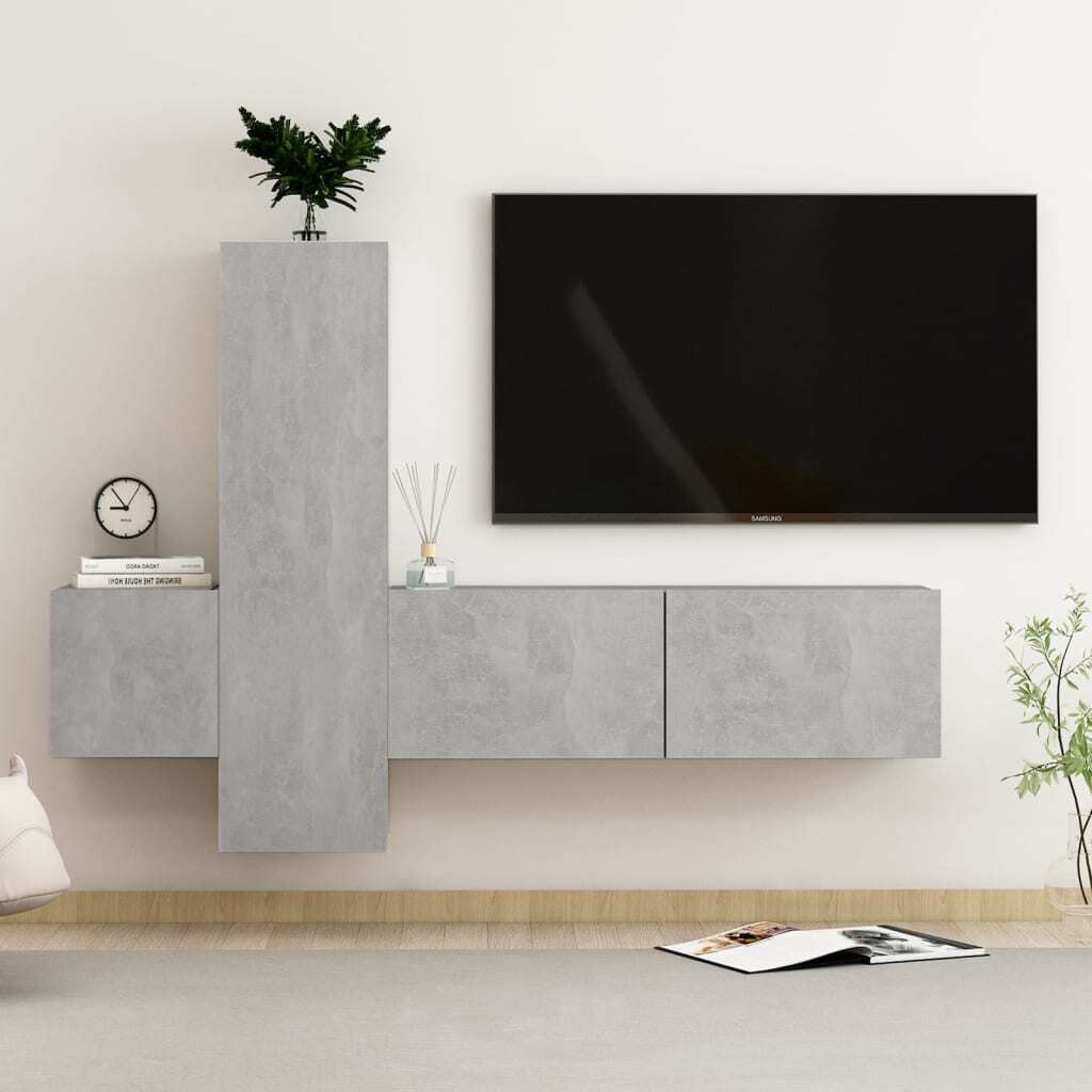 Maison Exclusive - 3-tlg. TV-Schrank-Set Betongrau Holzwerkstoff