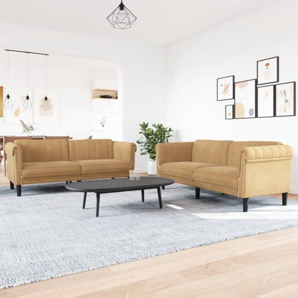 "2026 Promotion" 2-tlg. Sofagarnitur - Wohnlandschaft - Braun Samt - Klassische Sofas CC11446
