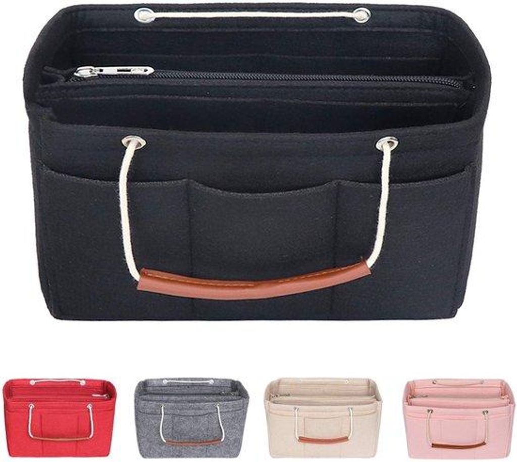 Gepolst Handtas Organizer-Insert für große Tote mit Griff und Schlüsselhaken (schwarz)