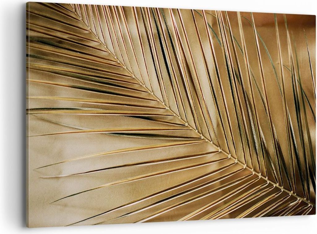 Bild auf Leinwand - Leinwandbild - Einteilig - Blatt Gold Pflanze - 120x80cm - Wand Bild - Wanddeko - Wandbilder - Leinwanddruck - Bilder - Wanddek...