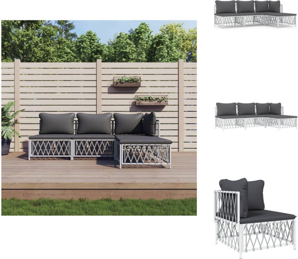 vidaXL 4-tlg. Garten-Lounge-Set mit Kissen Weiß Stahl - Gartenmöbel-Sets