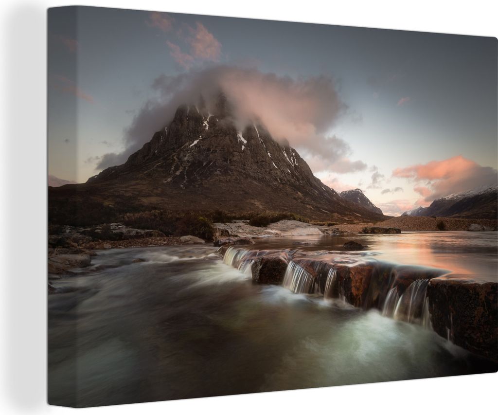 OneMillionCanvasses - Leinwandbilder - 140x90 cm, Rosa Sonnenuntergang in einer schottischen Landschaft, Wandbilder Kunstdruck Wanddekoration