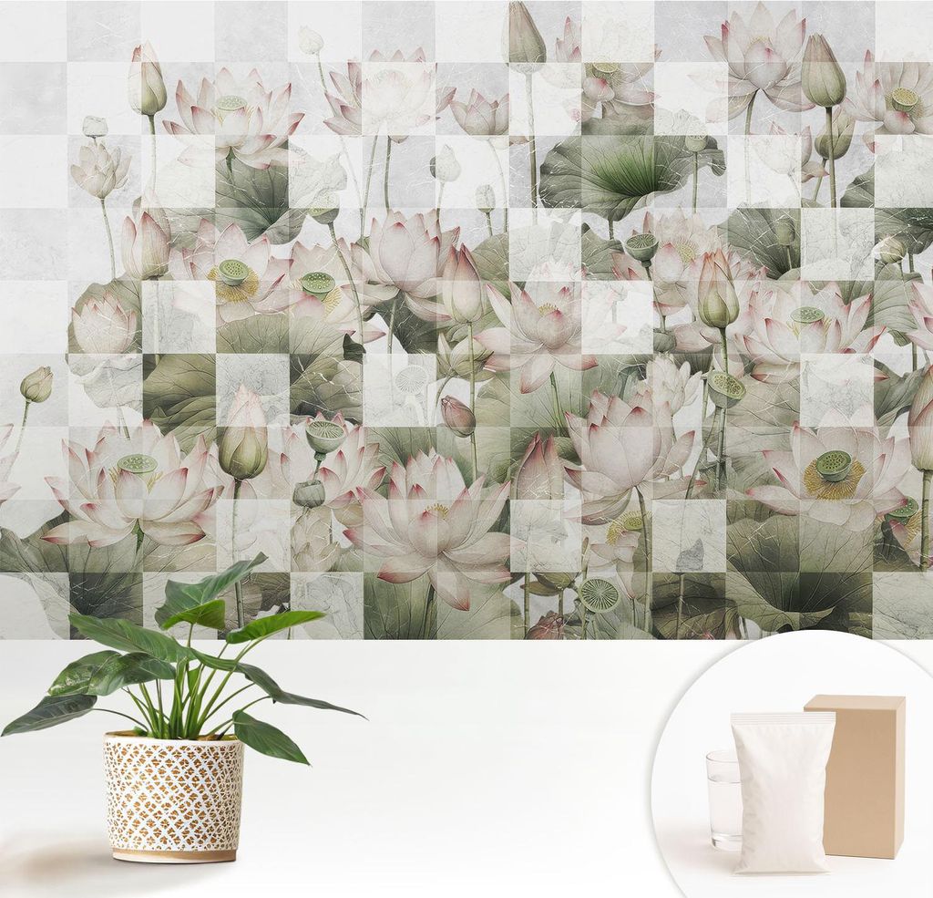 Fototapete - 152x104 cm - Tapete - Wandtapete - Wandbilder - Dekofolie - Tapete Folie - Wand - Dekoration - Wohnzimmer - Lotusmuster