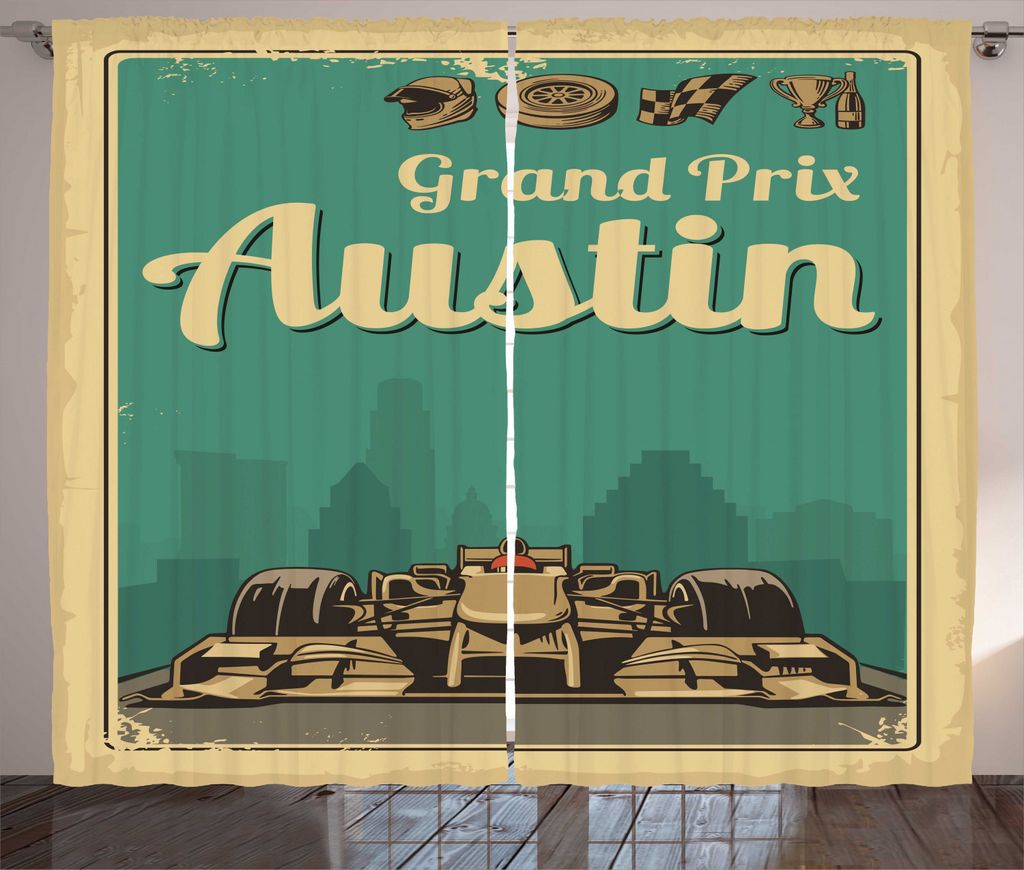 ABAKUHAUS Austin Rustikaler Gardine, Grand Prix Texas Rennwagen, Schlafzimmer Kräuselband Vorhang mit Schlaufen und Haken, 280 x 225 cm, Mehrfarbig