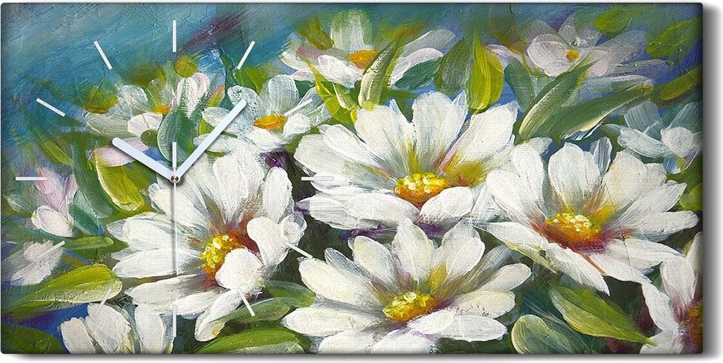 Leinwand Uhr Küche Wohnzimmer Bild 60x30 Gemälde Blumen Pflanzen Kunst - weiße Hände