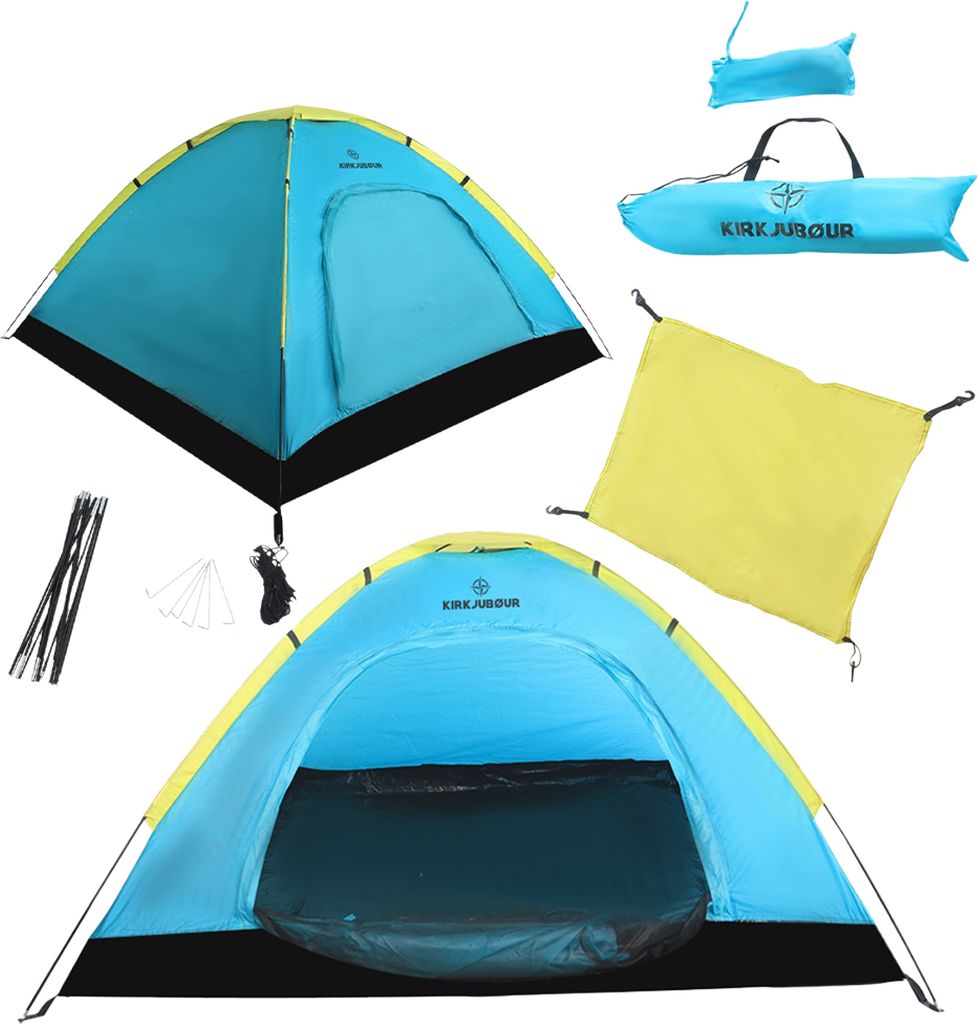 KIRKJUBØUR "Vindr" 2 Personen-Camping-Zelt, wasserdicht, UV-Schutz 50+, leicht & stabil, inkl. Zubehör & Tragetasche, schnell aufbaubar türkis...