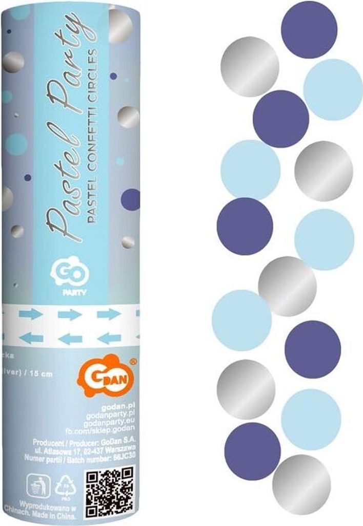 Cannone per coriandoli azzurro blu argento Immagine del prodotto 
