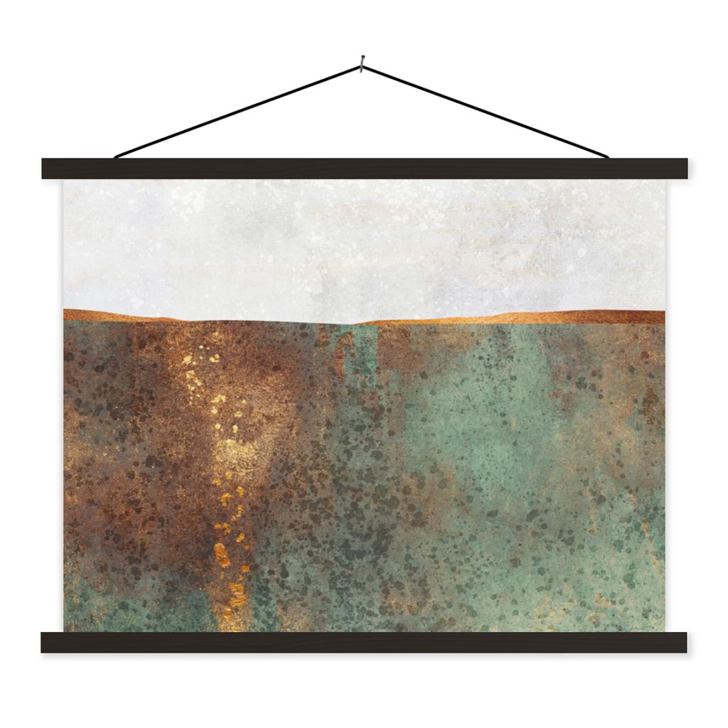 MuchoWow Textilposter Abstrakt - Luxus - Gold 150x113 cm mit schwarzem Rahmen - Wohnzimmer