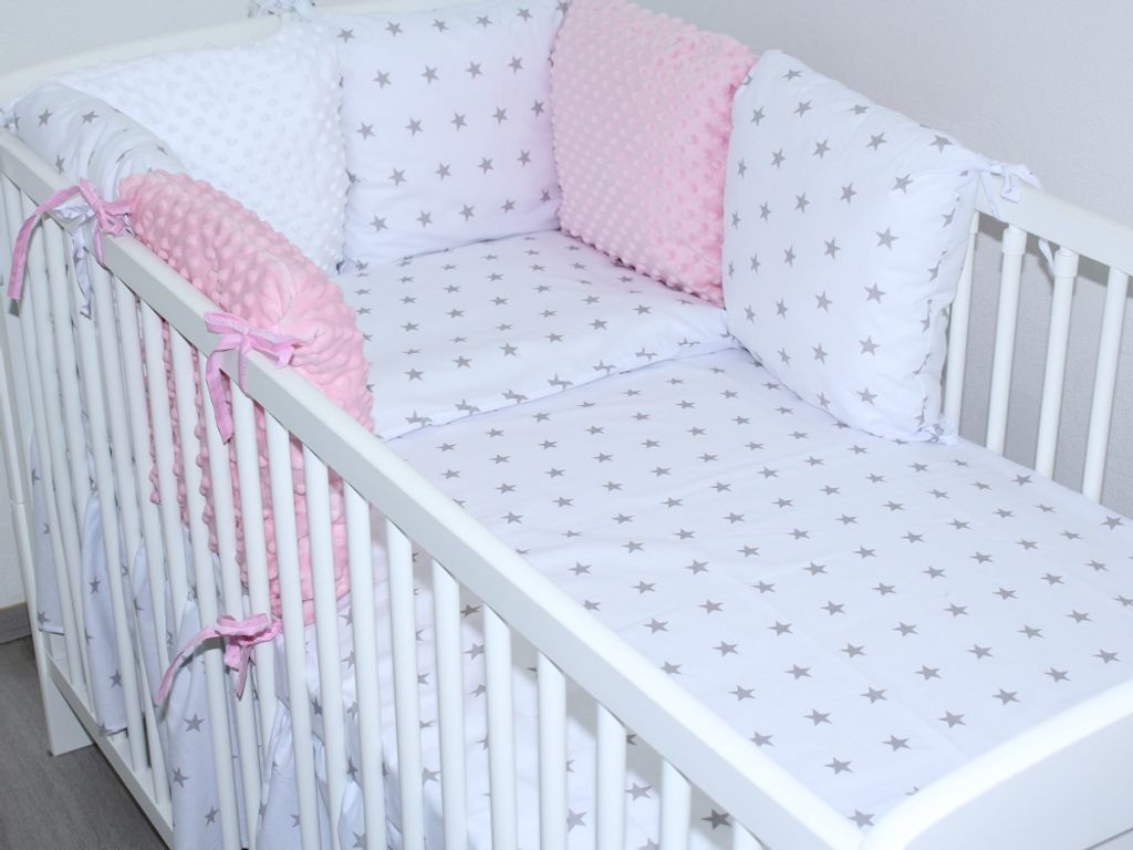 Baby Nestchen mit 6 x Kissen - MINKY und Baumwolle -Umrandung für Laufstall, Hausbett, Babybett, Kinderzimmer - 27