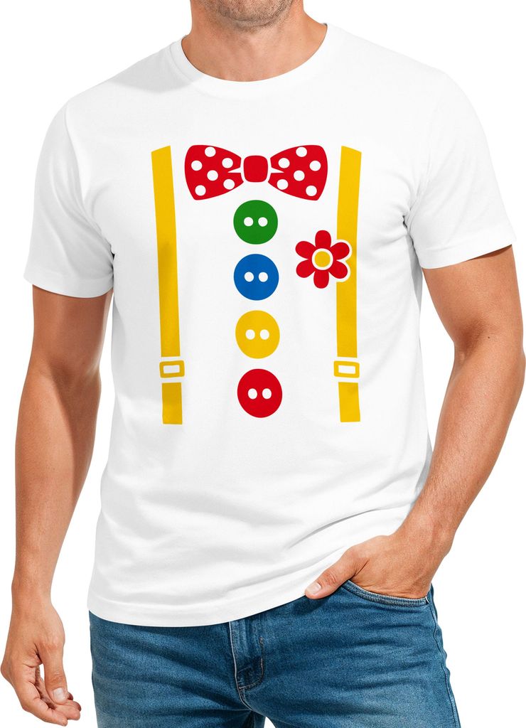 Herren T-Shirt Clownkostüm Aufdruck Fasching Karneval Ersatz Verkleidung Last Minute Faschingskostüme Männer Funshirt Moonworks