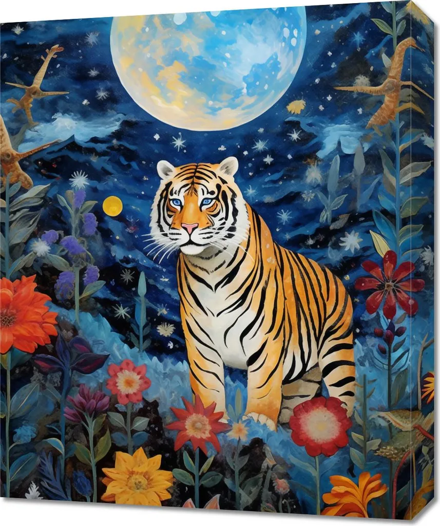 Quadro 50x60 cm Tigre nel Giardino delle Stelle - Arte su Tela per Interni