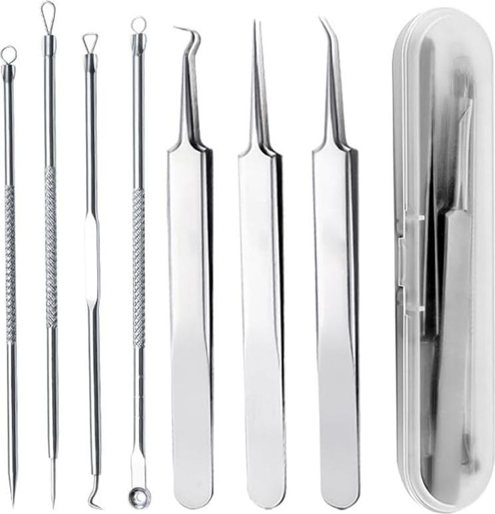 7 Stück Mitesserentferner, Pickel Ausdrücken Werkzeug, Hochwertiger Edelstahl Akne Mitesser Entferner Extraktor Tools, für die Gesichtspflege mi...