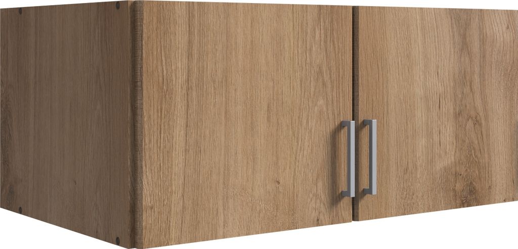 Schrankaufsatz "Click" aus Spanplatte in Plankeneiche-Nachbildung. Abmessungen (B/H/T) 90x40x58 cm
