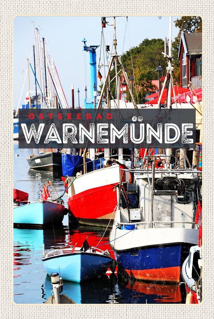 vianmo Holzschild 18x12 cm Warnemünde Ostseebad Schiffe Boot Bildmotiv Reisemotiv Abenteuer Reisen