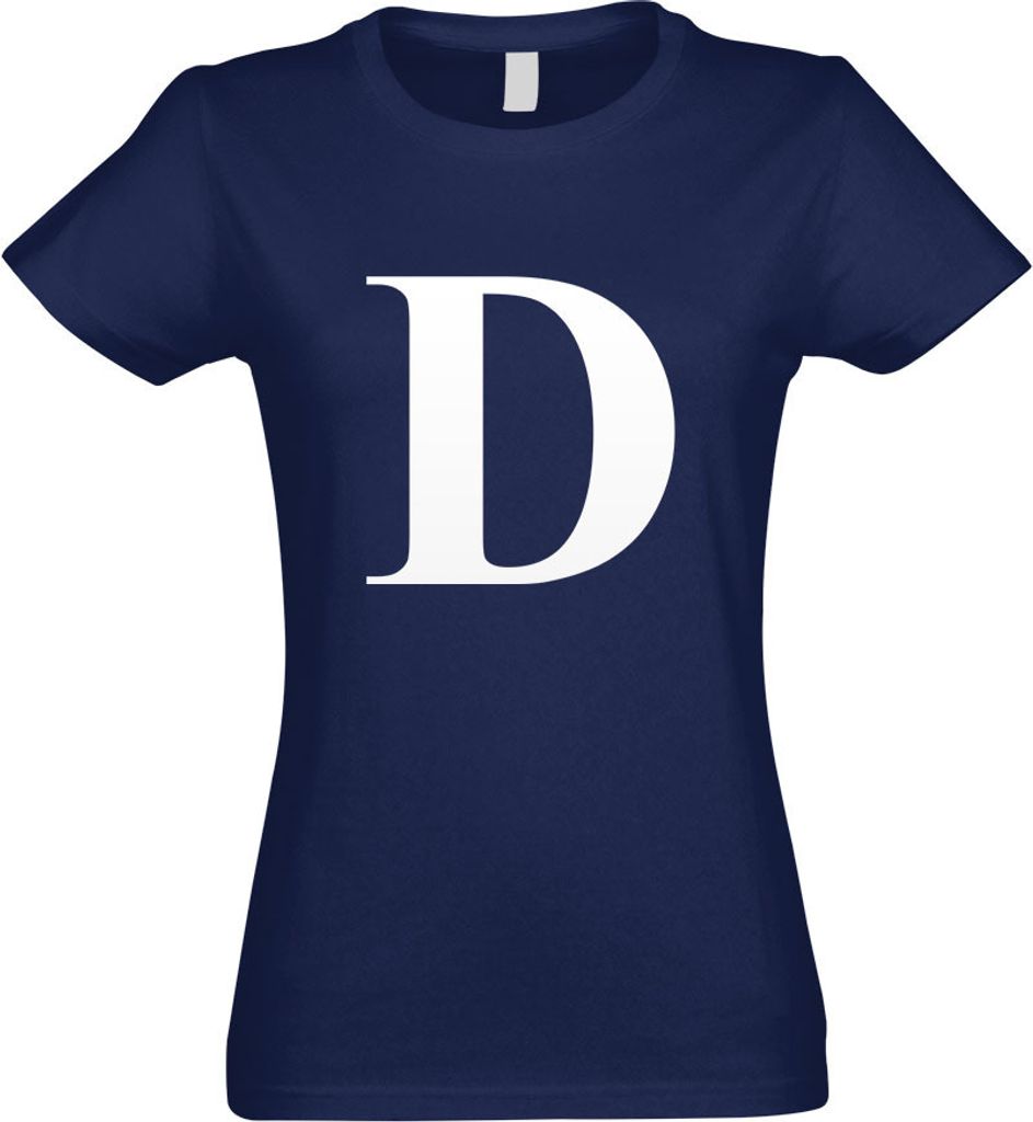Kiwistar - T-Shirt tailliert - Damen - Navy - Buchstabe D - Alphabet - mit Motiv Bedruckt - Funshirt Design - Sport - Freizeit - Damen - XXL