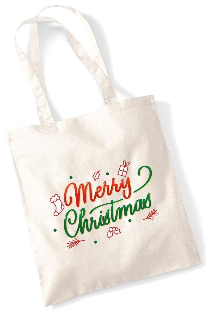 Huuraa Jutebeutel Merry Christmas Grün Rot 10 Liter Natural Baumwolle Tasche Geschenkidee