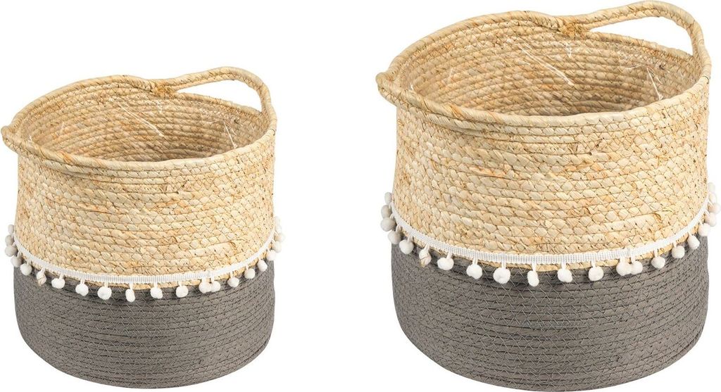 Pflanzkorb YUMI 2er Set aus Seegras - natur/grau Übertopf Produktbild 
