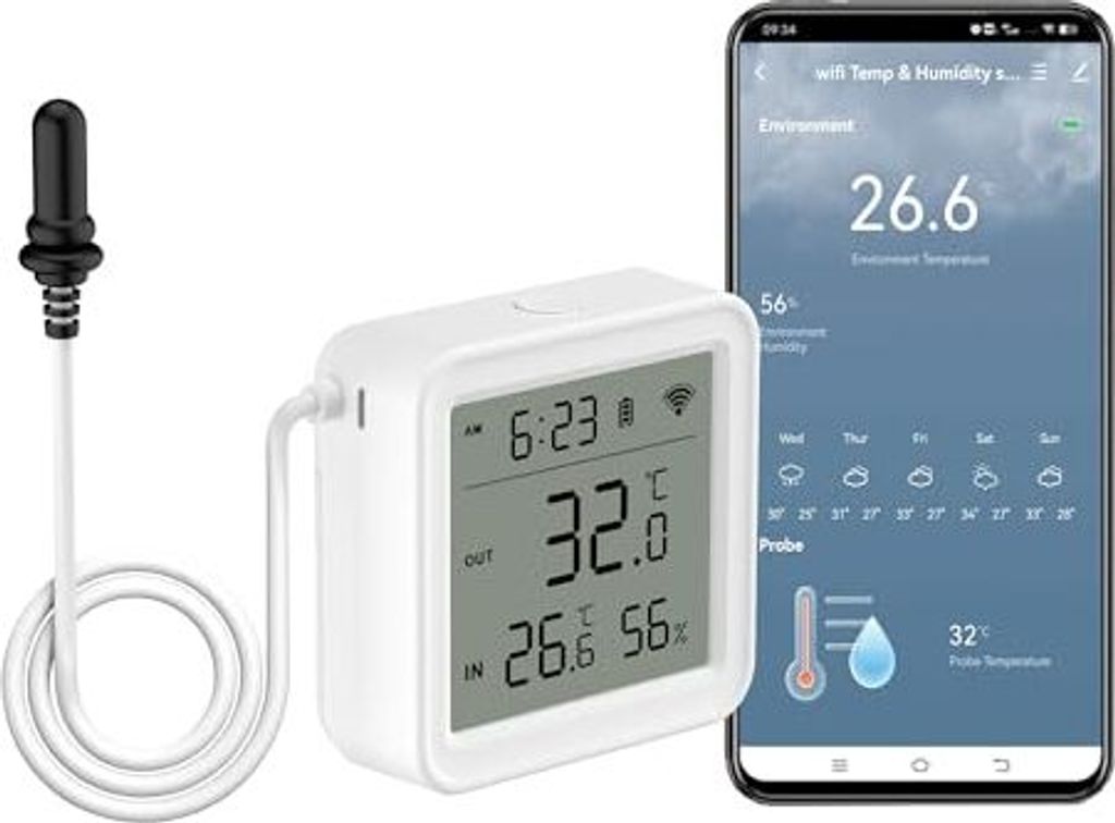 WiFi -Thermometer Hygrometer: Intelligente Feuchtigkeitssensortemperatur, Remote -App -Alarm, Digital Monitor -Lebensmittellager, Brauen, Arbeit Alexa