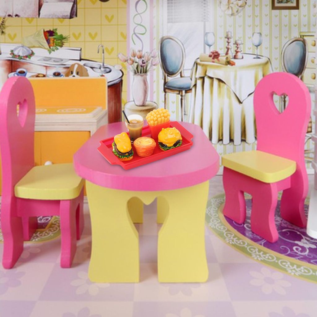 Puppenhaus Fast Food 1/12 Mini-Hamburger-Pommes-Set aus Kunstharz für Miniaturzubehör
