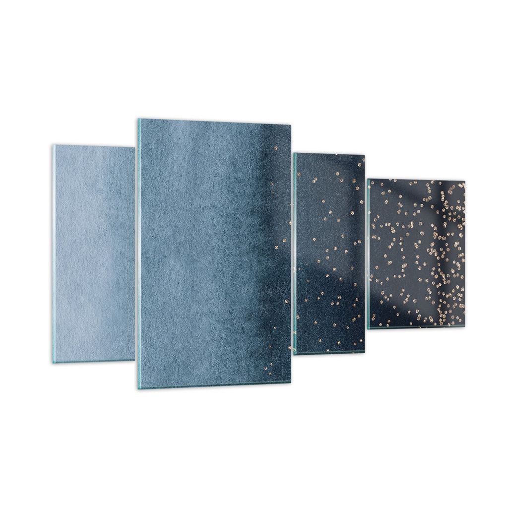 Bilder auf glas - 4 Teile - Blau Golden Hintergrund - 120x70cm - Glasbilder - Wandbilder - Bilder - zum Aufhängen bereit - Wanddekoration aus Glas...