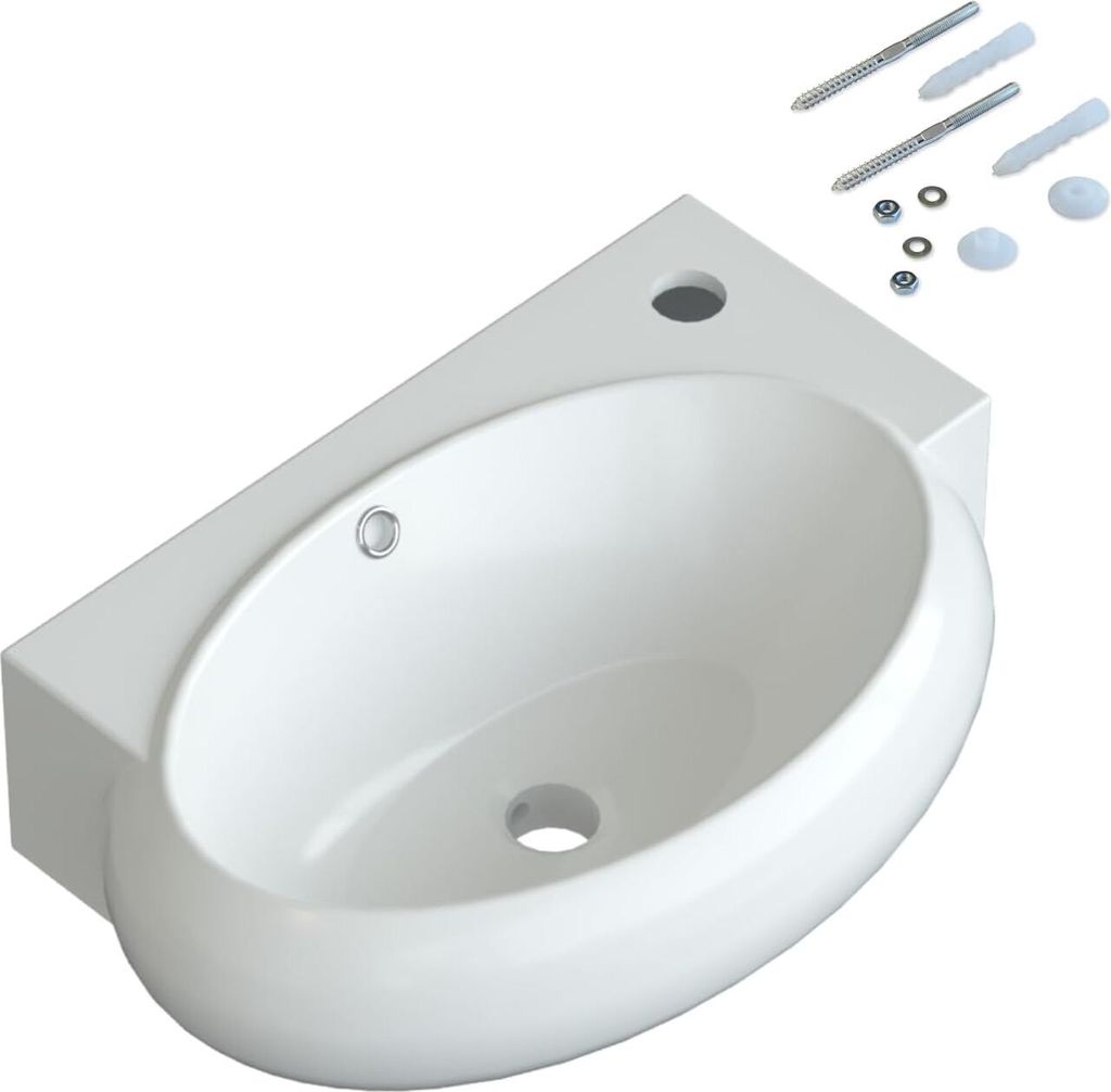 AQUABATOS Keramik Hängewaschbecken 44x29x13.5cm Badezimmer Waschbecken mit Überlauf, kleines Aufsatzwaschbecken für Gästebad