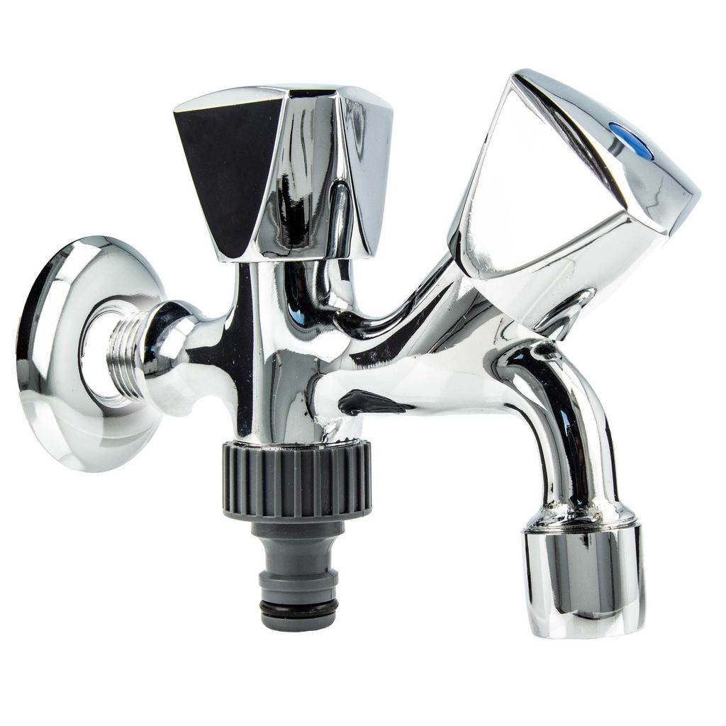 tecuro Kombi-Auslaufventil 1/2 Zoll mit zusätzl. GA, Wandrosette und Steckkupplung, Messing hochglanzverchromt