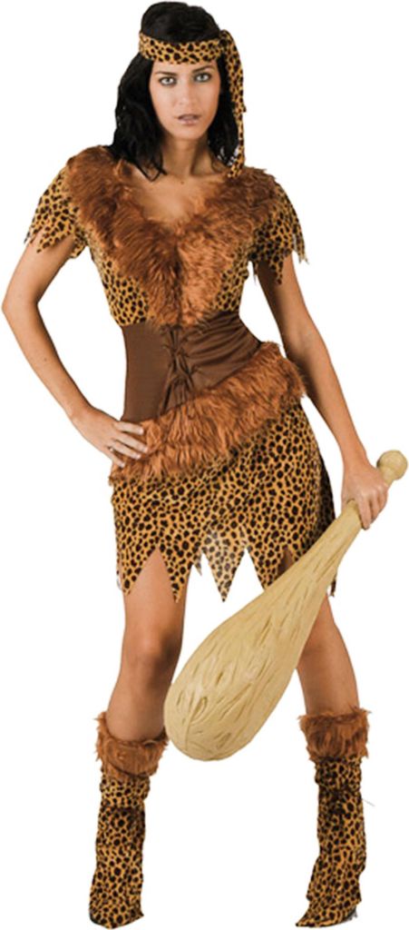 Höhlenmensch-Damenkostüm Steinzeit leopard - XL Produktbild 
