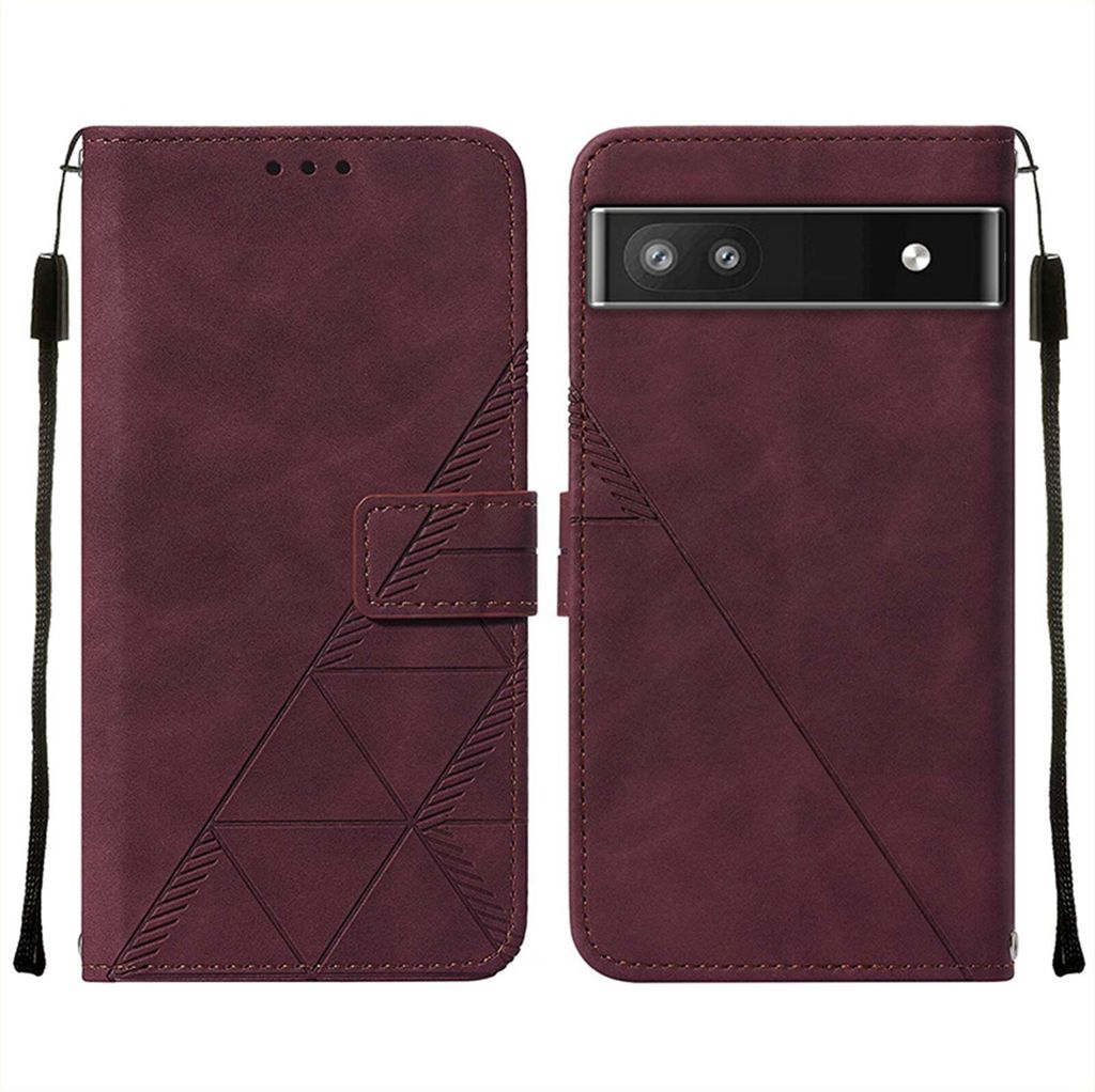 Google Pixel 6A Hülle, Schlank Prägung Flip Leder Kartenfächer Schutzhülle mit Ständer für Google Pixel 6A Rot