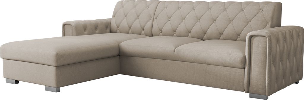 MIRJAN24 Ecksofa Roma mit Bettkasten und Schlaffunktion, Einstellbare Kopfstützen, L-Form (Farbe: Paros 02, Seite: Links)