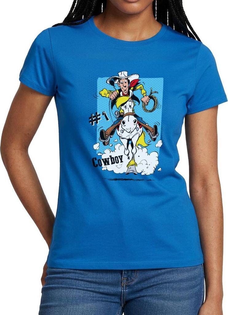 Spreadshirt Lucky Luke Cowboy mit Pferd Jolly Jumper Frauen T-Shirt, M, Royalblau