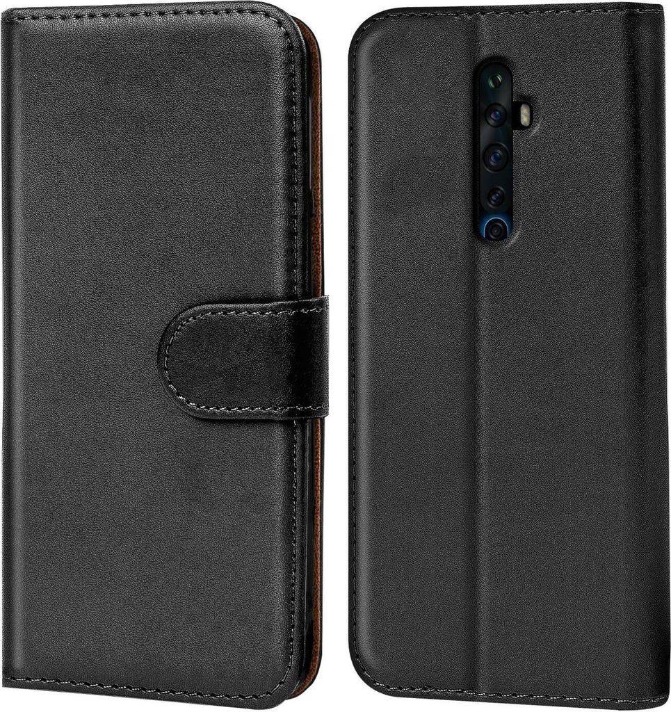 Conie Klapp Tasche für OPPO Reno2 Z Kartenfach Rundumschutz Hülle in Schwarz