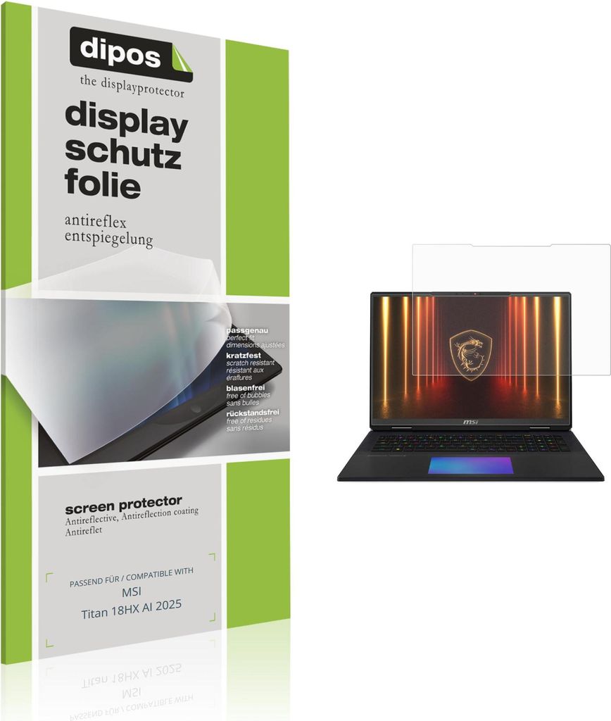 2x Schutzfolie für MSI Titan 18HX AI 2025 matt Displayschutzfolie Folie Display Schutz dipos