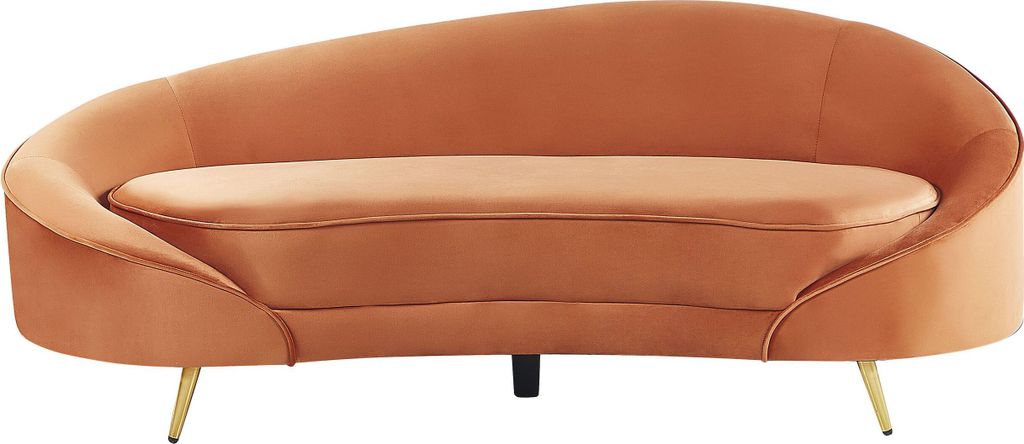 BELIANI Sofa Orange Samtstoff 2-Sitzer Oval Gebogen Dicke Polsterung mit Metallfüßen Schwarz Freistehend Retro Glamourös für Wohnzimmer Salon F...