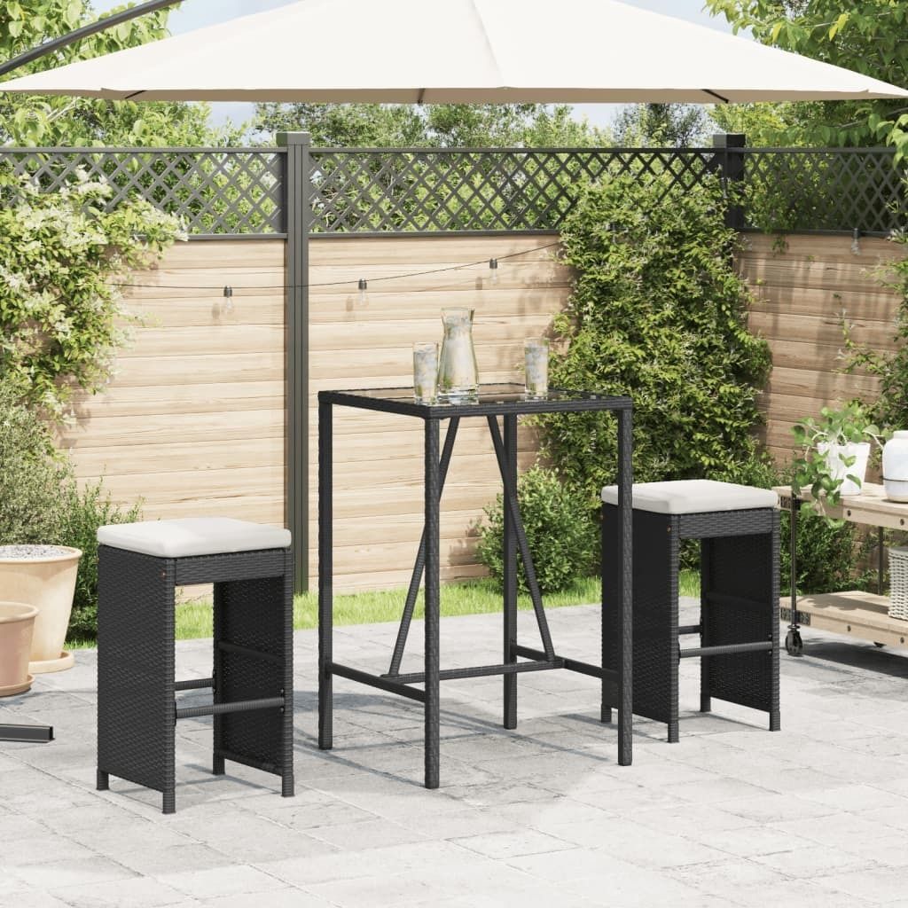 "2026 Promotion" Garten-Barhocker mit Kissen 2 Stk. - Hohe Qualität - Schwarz Poly Rattan - Gartenstühle CC22443