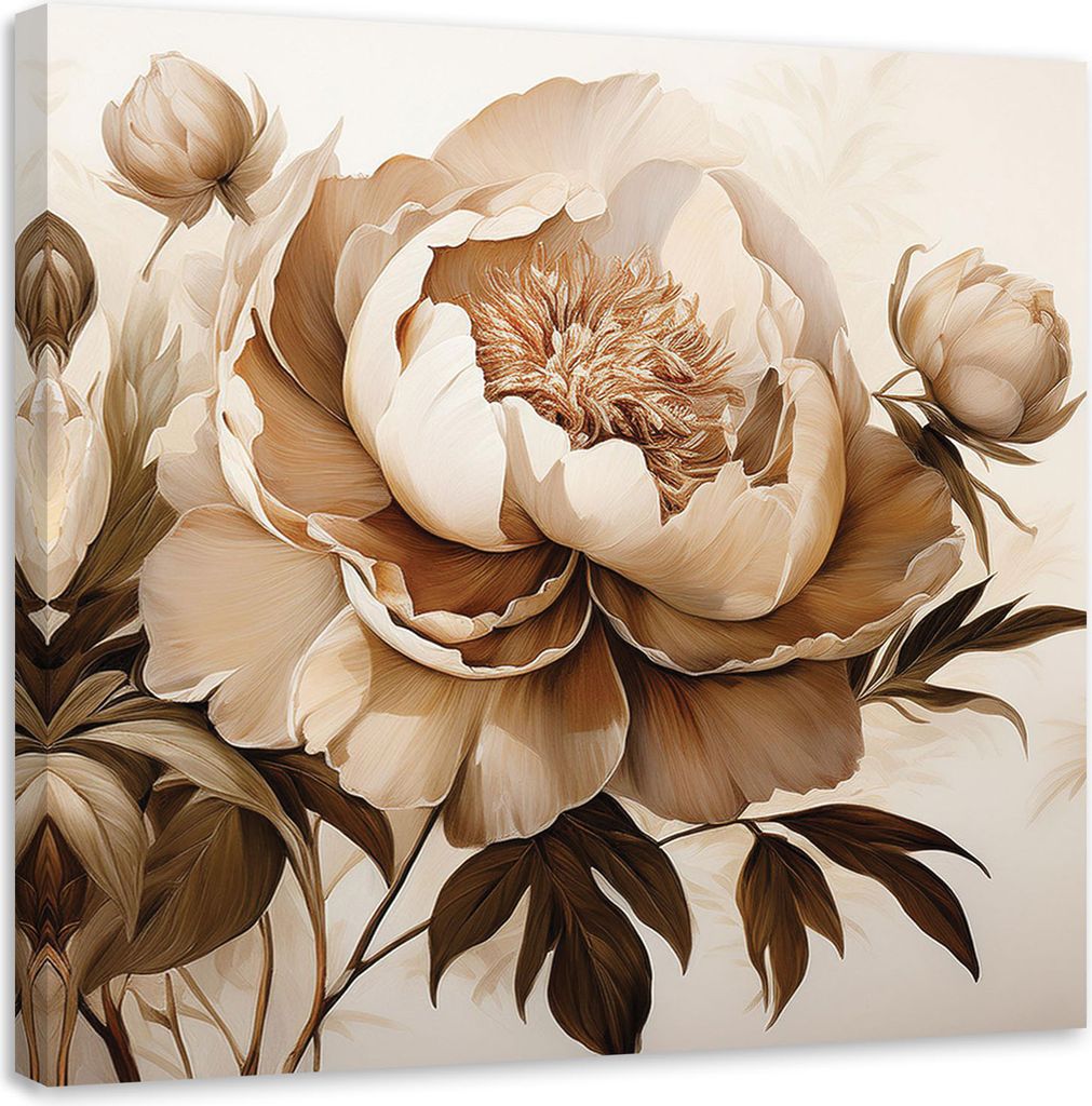 Leinwandbild Pfingstrosen Pfingstrosen Blumen in Beige 60x60 Feeby Beige bild für die wand bereit zum aufhängen