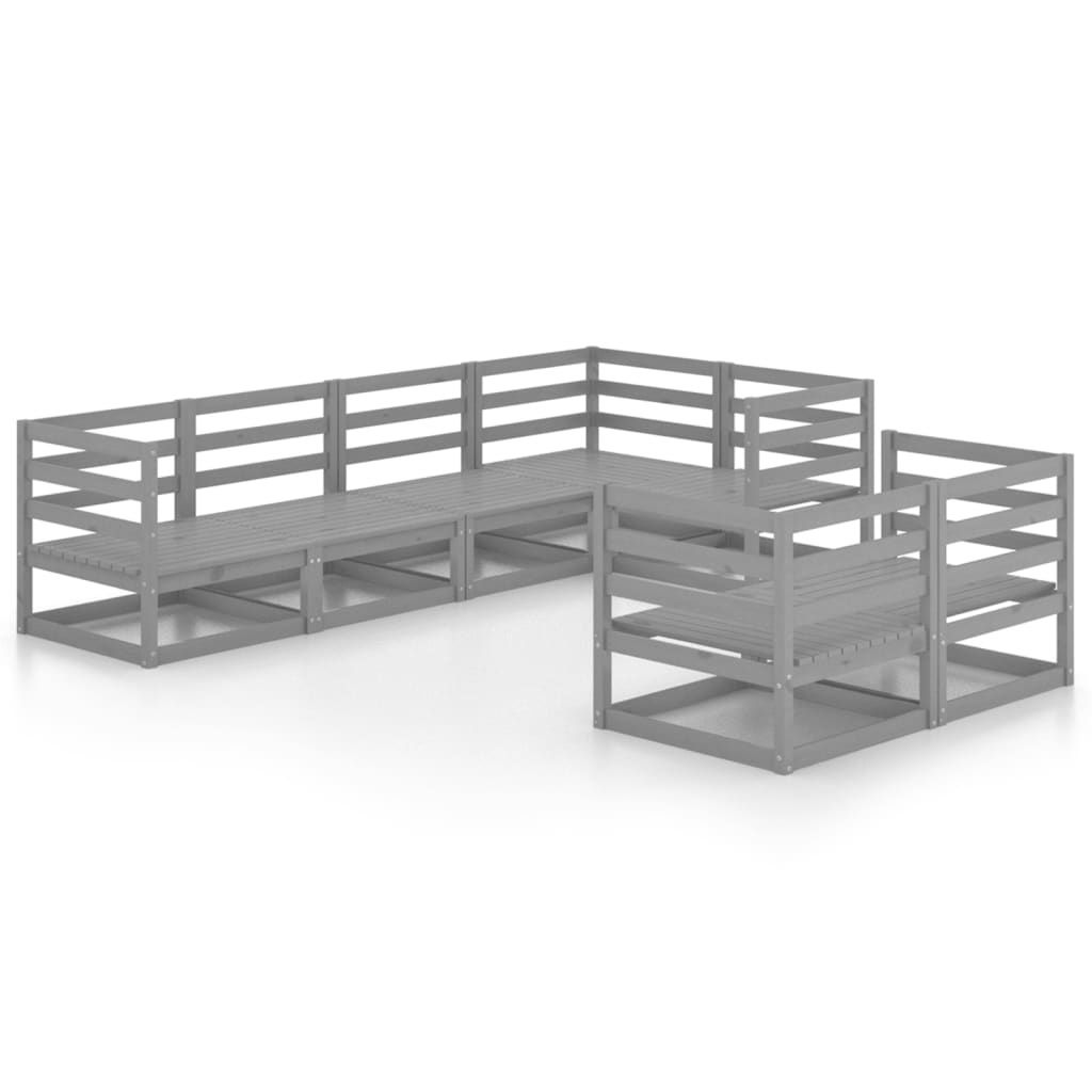 vidaXL 7-tlg. Garten-Lounge-Set Grau Massivholz Kiefer