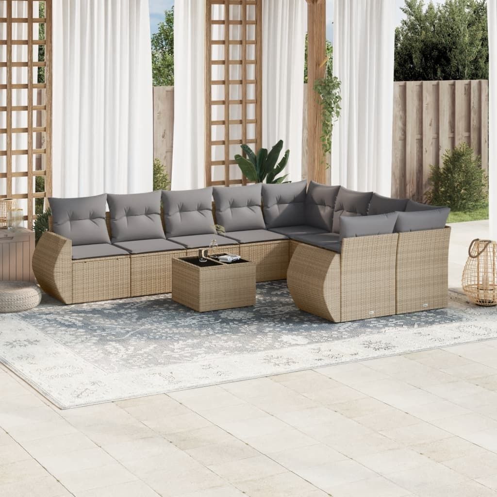 Maison Exclusive - 10-tlg. Garten-Sofagarnitur mit Kissen Beige Poly Rattan