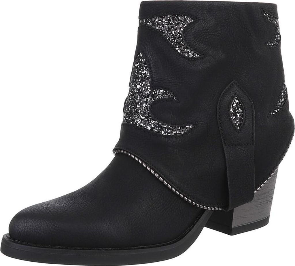 Ital-Design Damen Stiefeletten Lederoptik Western- & Bikerboots 90482705 Schwarz Gr. 40